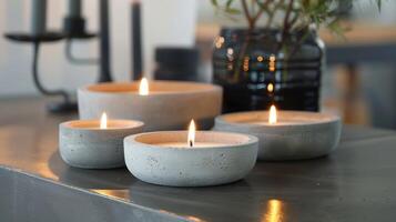 The simple and understated design of the concrete holders allows the candles to take center stage and provide a soothing atmosphere. 2d flat cartoon photo