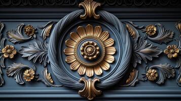 A closeup of ornate ceiling medallion being professionally restored and repainted bringing new life to a grand dining room photo