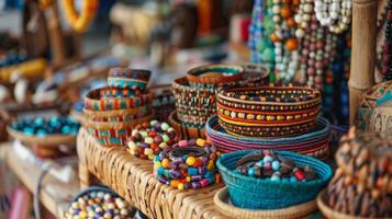 A bustling marketplace filled with handmade crafts and merchandise from local artists promoting the importance of supporting small businesses photo