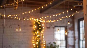 A string of ling fairy lights hangs from the ceiling adding a touch of whimsy and magic to the candlelit studio. 2d flat cartoon photo