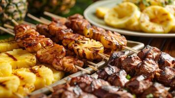 A spread of tropical delicacies from crispy plantain chips to savory pineapple skewers provides the perfect blend of sweet and savory flavors photo