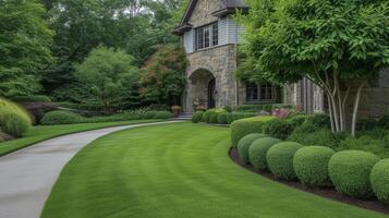 Lush green gr and neatly trimmed edges create a clean and inviting front lawn that is sure to catch the eye photo