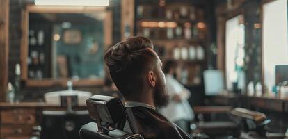 Stylish Haircut Experience Man Enjoying Professional Barbershop Service photo