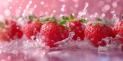 Fresh Strawberries Bursting with Flavor in a Dynamic Water Splash photo