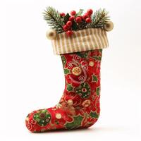 Decorative Christmas Stocking Filled with Gifts and Seasonal Greenery photo