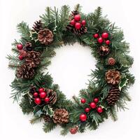 Exquisite Handcrafted Christmas Wreath Adorned with Pine Cones and Red Berries photo