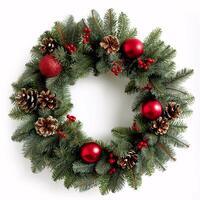 Exquisite Handcrafted Christmas Wreath Adorned with Pine Cones and Red Berries photo