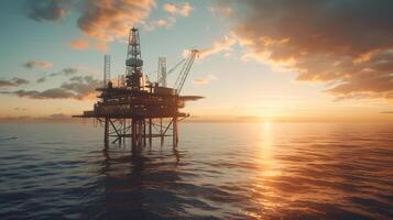 Offshore Oil and Gas Drilling Platform at Sunset in the North Sea photo