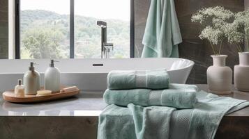 A matching set of ultrasoft bath towels completing your luxury bedroom experience and ensuring your comfort extends beyond your bed photo