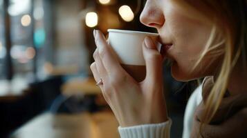 A person taking a mindful sip of their beverage fully present in the moment photo