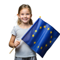 A cheerful child waves the EU flag with pride png