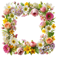 A colorful square wreath composed of mixed spring blooms png