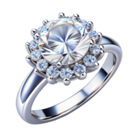 A sparkling diamond engagement ring with multiple stones on a silver band png