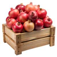 A crate full of ripe pomegranates isolated on transparent png