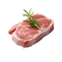 A raw pork chop garnished with a sprig of rosemary, ready for cooking png