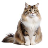 A regal long-haired tabby cat sits with a focused gaze png