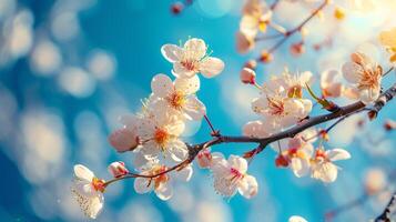 Spring flowers blooming on a tree branch on a sunny day photo