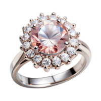 Rose gold ring with a pink gemstone encircled by a sparkling diamond halo png