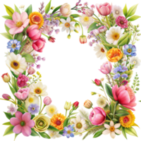 A vibrant circle of mixed flowers providing a natural frame png
