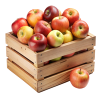 un variedad de manzanas en un caja, significando frescura y cosecha png