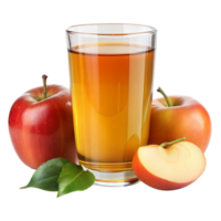 une verre de Pomme jus avec mûr pommes et une tranche sur une transparent Contexte png