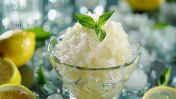 A refreshing granita made with lemon and basil a perfect palate cleanser between courses photo