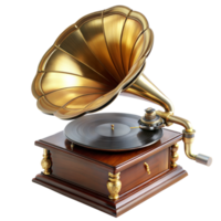 A classic gramophone with shimmering brass horn set for a nostalgic melody png