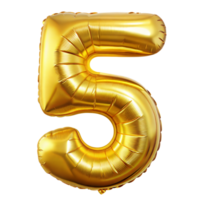 A shiny golden balloon in the shape of number 5 png