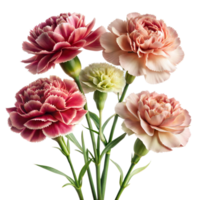 un' grappolo di garofani con rosa, rosso, e leggero verde petali nel pieno fioritura png