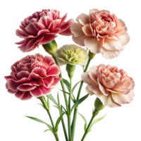 A cluster of carnations with pink, red, and light green petals in full bloom png