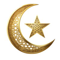 A gold crescent moon with a star, representing an emblem png