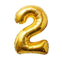 A shiny gold balloon in the shape of the number two png