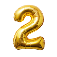 A shiny gold balloon in the shape of the number two png