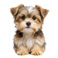 A cute Yorkshire Terrier puppy with alert expression, isolated on transparent png