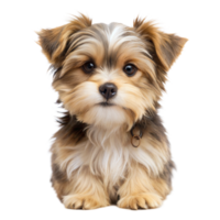 A cute Yorkshire Terrier puppy with alert expression, isolated on transparent png