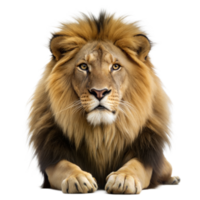 une royal Masculin Lion est assis calmement, regarder vers l'avant png