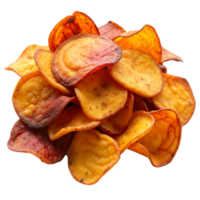 A pile of crispy vegetable chips with various vibrant hues png