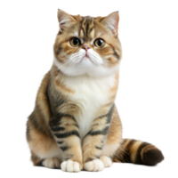 A brown tabby cat sits upright, looking off-camera with focused eyes png