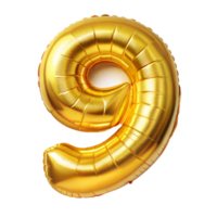 A golden number nine balloon floats against a transparent backdrop png