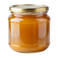 Golden honey in a clear jar with metal lid, isolated png