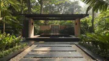 Surrounded by lush greenery the spa offers a peaceful retreat from the hustle and bustle of daily life. photo