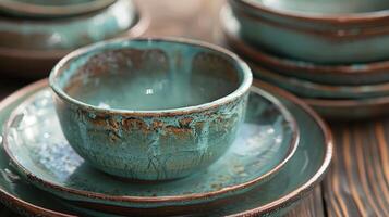 Organic glazes made from natural materials give each piece a unique and earthy aesthetic. photo