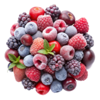 A variety of berries with fresh and frosty textures png