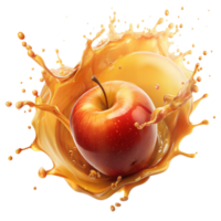 A red apple causes a splash in a pool of juice png