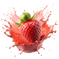 Strawberry mid-splash in bright juice, capturing dynamic motion png