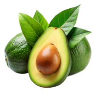 Avocado with vibrant green leaves isolated on transparent png