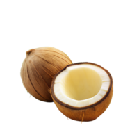 Fresh coconut cut in half, revealing white flesh png