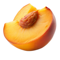 A ripe peach segment with its pit at center stage png