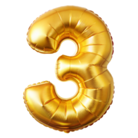 A shiny golden balloon in the shape of the number three png