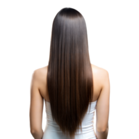 Rückseite Aussicht von ein Frau präsentieren ihr gerade, lange Haar png